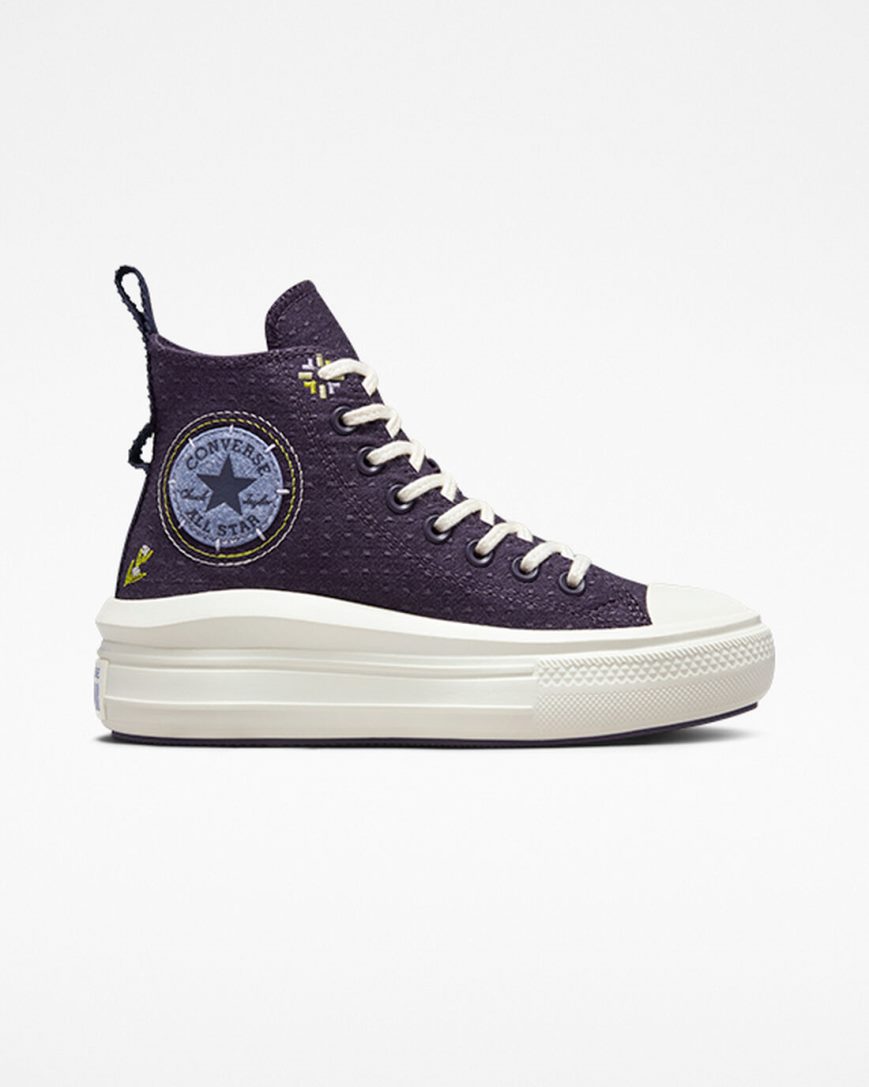 Women\'s Converse Chuck Taylor All Star Move Autumn Embroidery High Top Platform Shoes Purple | AU C0643I